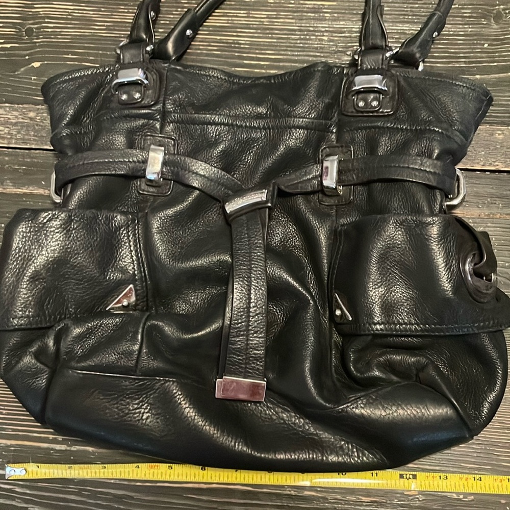 B Makowsky black pebbles bag with silver hardware